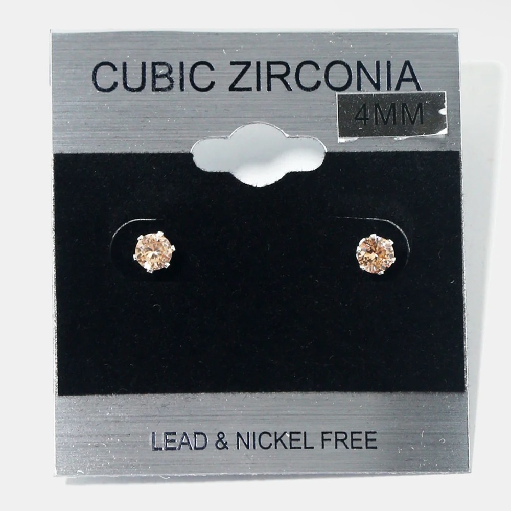 Unbranded Champagne Cubic Zirconia 4mm Stud Earrings - Warm Champagne Sparkle